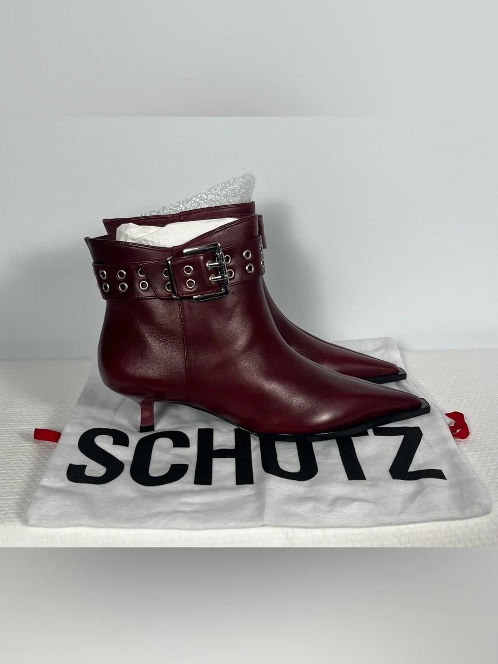 SCHUTZ Jess Booties In Rich Burgundy Leather Size 7B New In Box